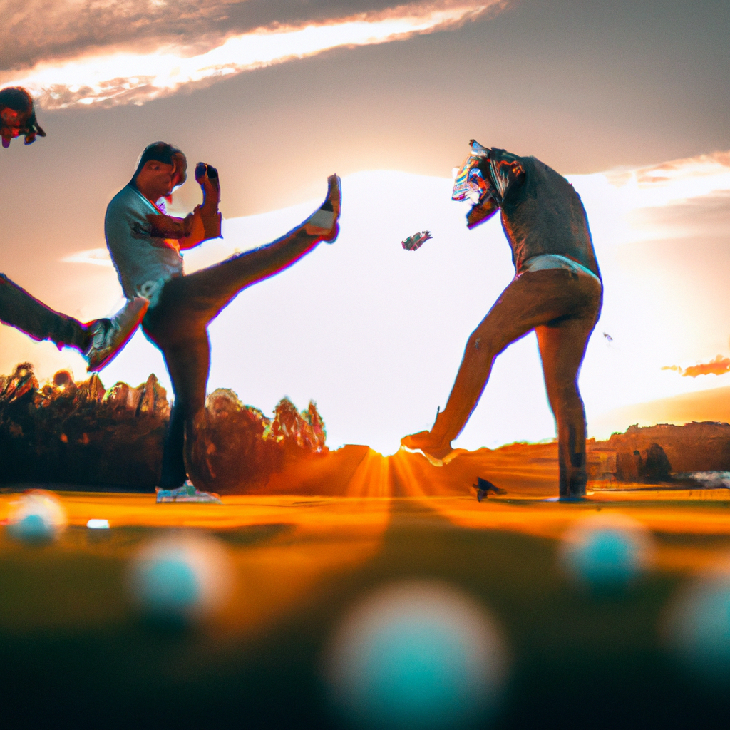 FootGolf spelers op de golfbaan tijdens zonsondergang